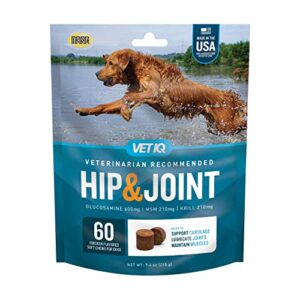 vetiq hip & joint supplement for dogs, anti inflammatory joint support, glucosamine, msm, and krill, chicken flavored soft chews, 60 count
