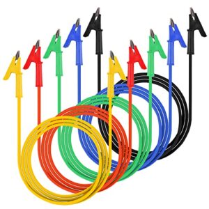 wgge 5pcs dual ended alligator clips test leads set, 15a test lead wire cable with insulators clips, heavy duty cable with protective jack copper clamps for electrical testing 5 colors 3.3 ft/1m