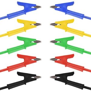 WGGE 5PCS Dual Ended Alligator Clips Test Leads Set, 15A Test Lead Wire Cable with Insulators Clips, Heavy Duty Cable with Protective Jack Copper Clamps for Electrical Testing 5 Colors 3.3 ft/1m