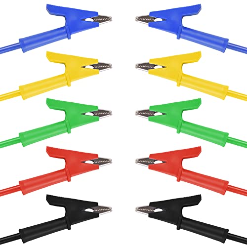 WGGE 5PCS Dual Ended Alligator Clips Test Leads Set, 15A Test Lead Wire Cable with Insulators Clips, Heavy Duty Cable with Protective Jack Copper Clamps for Electrical Testing 5 Colors 3.3 ft/1m