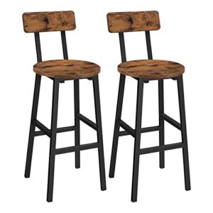 mahancris bar stools, set of 2 round bar chairs, 24.4 inches bar stools with back, breakfast bar chairs with footrest, counter bar stools, for dining room, kitchen, bar, rustic brown bahr02101