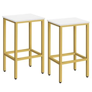 mahancris bar stools, set of 2 bar chairs, kitchen breakfast bar stools with footrest, 25.8-inch height, rectangular industrial bar stools, for dining room, easy assembly, white and gold bajw0101