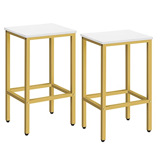 MAHANCRIS Bar Stools, Set of 2 Bar Chairs, Kitchen Breakfast Bar Stools with Footrest, 25.8-Inch Height, Rectangular Industrial Bar Stools, for Dining Room, Easy Assembly, White and Gold BAJW0101