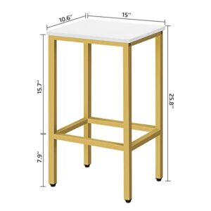 MAHANCRIS Bar Stools, Set of 2 Bar Chairs, Kitchen Breakfast Bar Stools with Footrest, 25.8-Inch Height, Rectangular Industrial Bar Stools, for Dining Room, Easy Assembly, White and Gold BAJW0101