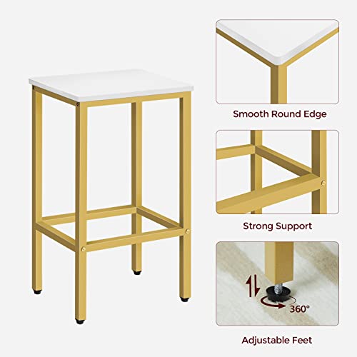 MAHANCRIS Bar Stools, Set of 2 Bar Chairs, Kitchen Breakfast Bar Stools with Footrest, 25.8-Inch Height, Rectangular Industrial Bar Stools, for Dining Room, Easy Assembly, White and Gold BAJW0101