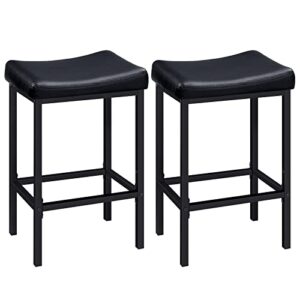 hoobro bar stools, set of 2 bar chairs, counter height stools, saddle stools with curved surface, kitchen stools, 24.8 inches, 2.4" thick upholstery, for kitchen, dining room, cafe, black bb10by01