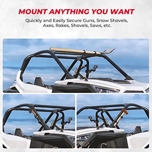 KEMIMOTO 4 Pack Shovel Holder Rubber Roof Rack Straps Fits 1.5"-3.5" Diameter Tools Clamp For 0.85"-2.5" Mounting Roll Bar.