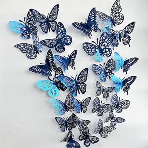 72pcs gold silver butterfly wall sticker decal 3d metallic art butterfly mural decoration diy flying stickers for kids bedroom home party nursery classroom offices décor (blue 1)