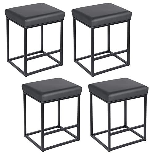 ZENY 24" Bar Stools with Footrest Set of 4 Counter Height Barstools PU Leather Backless Kitchen Dining Cafe Chair Modern Square Island Bar Stool with Thick Cushion Metal Steel Frame Base, Black