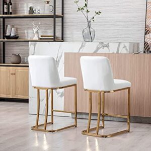 RIVOVA 24" Counter Height Bar Stools Set of 2 with Back, Modern PU Leather Bar Stool for Kitchen Island, Upholstered Pub Stools with Footrest, Armless Dining Chairs for Bar, White