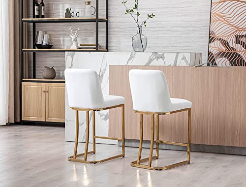 RIVOVA 24" Counter Height Bar Stools Set of 2 with Back, Modern PU Leather Bar Stool for Kitchen Island, Upholstered Pub Stools with Footrest, Armless Dining Chairs for Bar, White