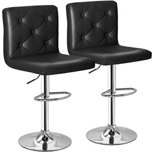 vecelo adjustable bar stools with back, bar height stools for kitchen counter, bar stools set of 2, black