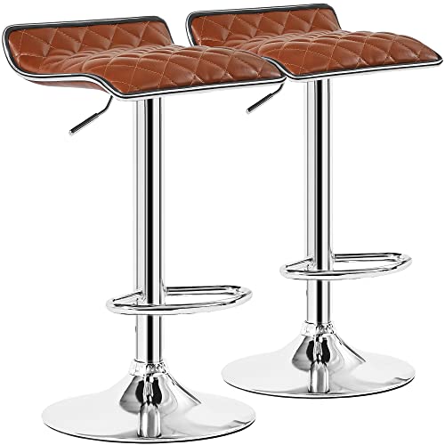 VECELO Adjustable Bar Stools, Bar Height Stools for Kitchen Counter, Bar Stools Set of 2, Brown