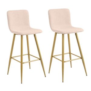 bar stools set of 2, fabric upholstered counter height low back armless dining bar chairs with footrest, 30 inches, beige