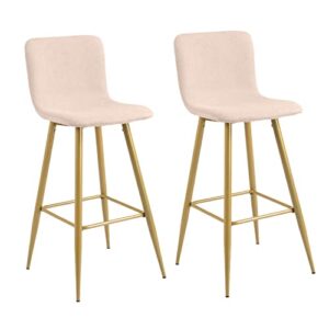 Bar Stools Set of 2, Fabric Upholstered Counter Height Low Back Armless Dining Bar Chairs with Footrest, 30 Inches, Beige