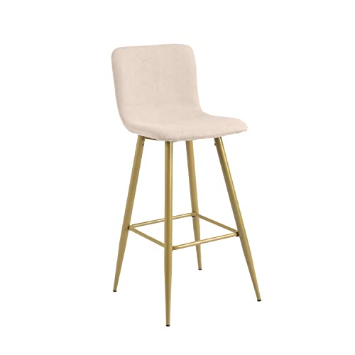 Bar Stools Set of 2, Fabric Upholstered Counter Height Low Back Armless Dining Bar Chairs with Footrest, 30 Inches, Beige