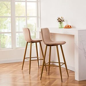 Bar Stools Set of 2, Fabric Upholstered Counter Height Low Back Armless Dining Bar Chairs with Footrest, 30 Inches, Beige