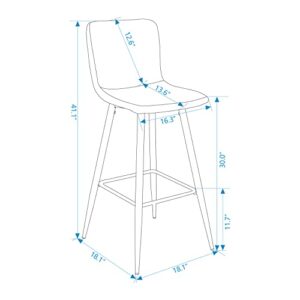 Bar Stools Set of 2, Fabric Upholstered Counter Height Low Back Armless Dining Bar Chairs with Footrest, 30 Inches, Beige