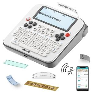 makeid e1 label maker - bluetooth compatible thermal printer - qwerty keyboard portable label maker, 4.42" large lcd screen - prints 9/12/16mm waterproof label tapes - includes 13.3' tape, usb cable