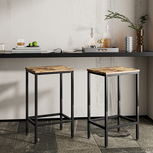 Masupu Bar stools Set of 2,Kitchen Breakfast Bar Chairs with Footrest,25.8" Barstools,Rectangular Industrial Counter Stools,Adjustable Feet, for Dining Room, Kitchen, Easy Assembly, Rustic Brown