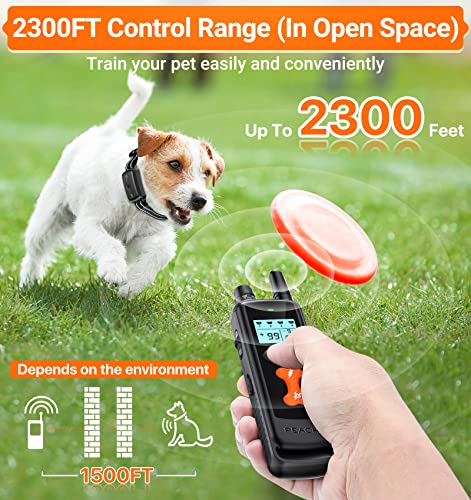 Dog Shock Collar, PEACHAR Dog Training Collar with 2300Ft Remote, Electric Shock Collar with Beep Vibration Shock and Security Lock Mode Waterproof Rechargeable Shock Collar for Small Large Medium Dog