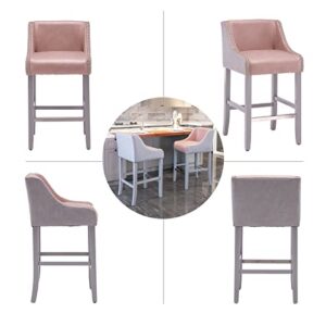 Pink Bar Stools Set of 2, 28 Inch Modern Bar Height Stools with Back and Nailhead Trim, Upholstered Farmhouse Bar Stool Bar Chairs for Kitchen Island, Home Bar Pub, Pink and Gray