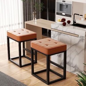nalupatio 24" bar stools set of 2 modern counter height pu leather metal backless for kitchen dining cafe stool with footrest (brown)