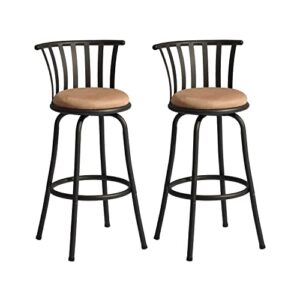 furniturer 29 inch bar stools set of 2 country style industrial counter stools, swivel barstools with fabric seat metal back and footrest for indoor bar dining kitchen, brown