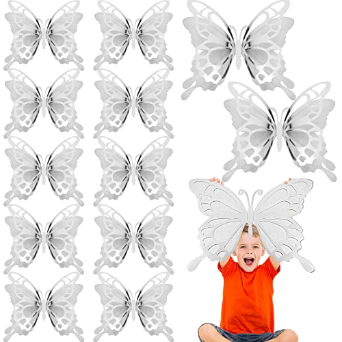 12 Pcs Large Butterfly Party Decoration Paper Butterfly in 2 Different Size 3D Butterfly Wall Decor Set Giant Butterfly for Birthday Baby Shower Nursery Girl Bedroom Wedding (Silver)