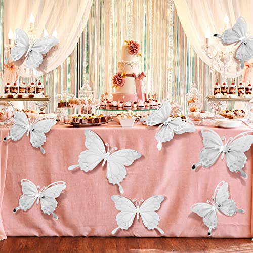 12 Pcs Large Butterfly Party Decoration Paper Butterfly in 2 Different Size 3D Butterfly Wall Decor Set Giant Butterfly for Birthday Baby Shower Nursery Girl Bedroom Wedding (Silver)