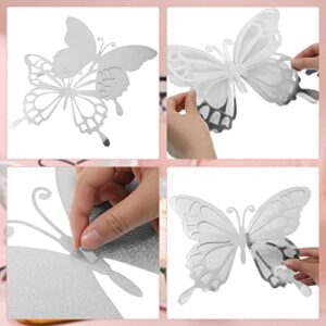 12 Pcs Large Butterfly Party Decoration Paper Butterfly in 2 Different Size 3D Butterfly Wall Decor Set Giant Butterfly for Birthday Baby Shower Nursery Girl Bedroom Wedding (Silver)