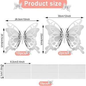 12 Pcs Large Butterfly Party Decoration Paper Butterfly in 2 Different Size 3D Butterfly Wall Decor Set Giant Butterfly for Birthday Baby Shower Nursery Girl Bedroom Wedding (Silver)