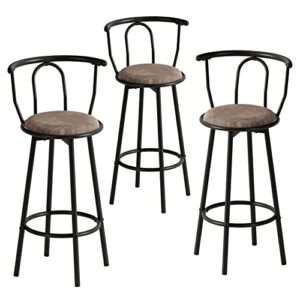 oiiokuku bar stools set of 3,counter height stools with back,360 degree swivel barstools,kitchen bar chairs with sturdy steel frame and upholstered,for dining room, bar,coffee shops,black