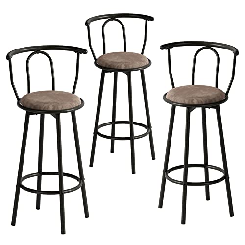 oiiokuku Bar Stools Set of 3,Counter Height Stools with Back,360 Degree Swivel Barstools,Kitchen Bar Chairs with Sturdy Steel Frame and Upholstered,for Dining Room, Bar,Coffee Shops,Black