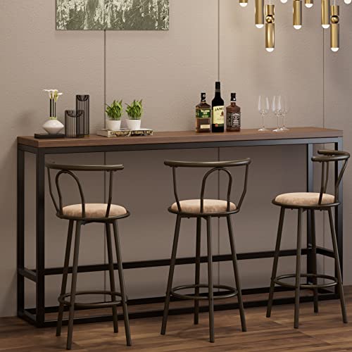 oiiokuku Bar Stools Set of 3,Counter Height Stools with Back,360 Degree Swivel Barstools,Kitchen Bar Chairs with Sturdy Steel Frame and Upholstered,for Dining Room, Bar,Coffee Shops,Black