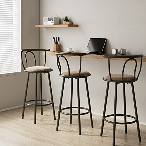 oiiokuku Bar Stools Set of 3,Counter Height Stools with Back,360 Degree Swivel Barstools,Kitchen Bar Chairs with Sturdy Steel Frame and Upholstered,for Dining Room, Bar,Coffee Shops,Black