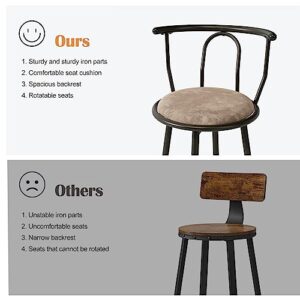 oiiokuku Bar Stools Set of 3,Counter Height Stools with Back,360 Degree Swivel Barstools,Kitchen Bar Chairs with Sturdy Steel Frame and Upholstered,for Dining Room, Bar,Coffee Shops,Black