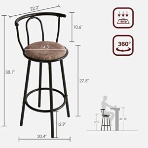 oiiokuku Bar Stools Set of 3,Counter Height Stools with Back,360 Degree Swivel Barstools,Kitchen Bar Chairs with Sturdy Steel Frame and Upholstered,for Dining Room, Bar,Coffee Shops,Black