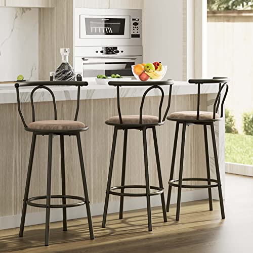 oiiokuku Bar Stools Set of 3,Counter Height Stools with Back,360 Degree Swivel Barstools,Kitchen Bar Chairs with Sturdy Steel Frame and Upholstered,for Dining Room, Bar,Coffee Shops,Black