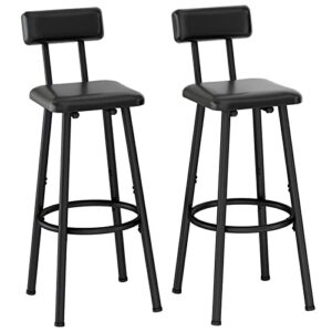 lidyuk bar stools set of 2, pu upholstered barstools with back, footrest, simple assembly, industrial, tall counter stools for kitchen island dining room bar, black