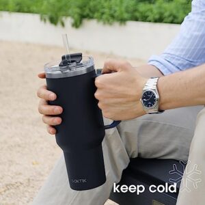 COKTIK 40 oz Tumbler With Handle and Straw Lid, 2-in-1 Lid (Straw/Flip), Vacuum Insulated Travel Mug Stainless Steel Tumbler for Hot and Cold Beverages(Black)