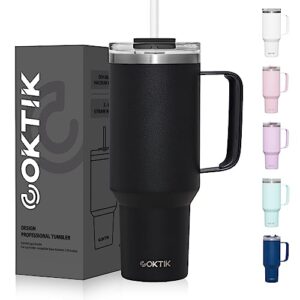 coktik 40 oz tumbler with handle and straw lid, 2-in-1 lid (straw/flip), vacuum insulated travel mug stainless steel tumbler for hot and cold beverages(black)