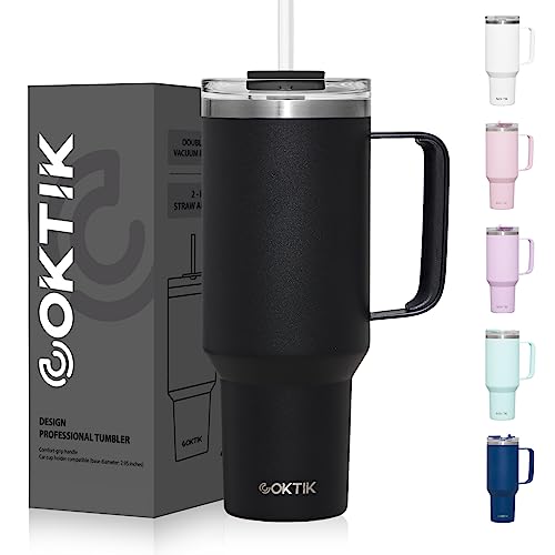 COKTIK 40 oz Tumbler With Handle and Straw Lid, 2-in-1 Lid (Straw/Flip), Vacuum Insulated Travel Mug Stainless Steel Tumbler for Hot and Cold Beverages(Black)