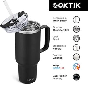 COKTIK 40 oz Tumbler With Handle and Straw Lid, 2-in-1 Lid (Straw/Flip), Vacuum Insulated Travel Mug Stainless Steel Tumbler for Hot and Cold Beverages(Black)