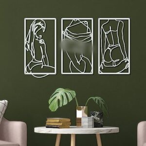 3 pcs modern minimalist wall decor abstract line art wall decor art print decor line drawing metal wall art for living room bedroom wall (white)