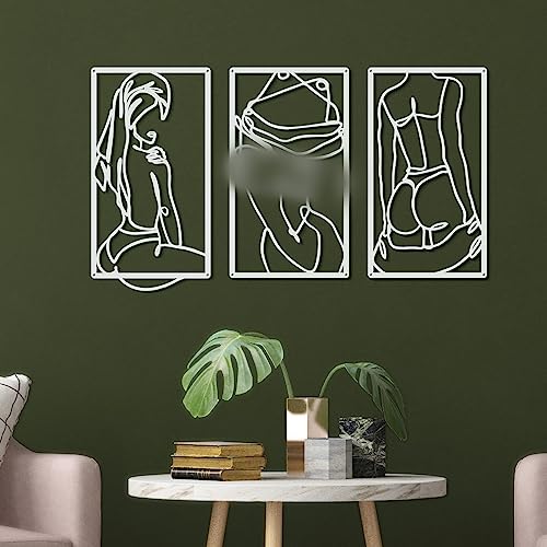 3 Pcs Modern Minimalist Wall Decor Abstract Line Art Wall Decor Art Print Decor Line Drawing Metal Wall Art for Living Room Bedroom Wall (White)