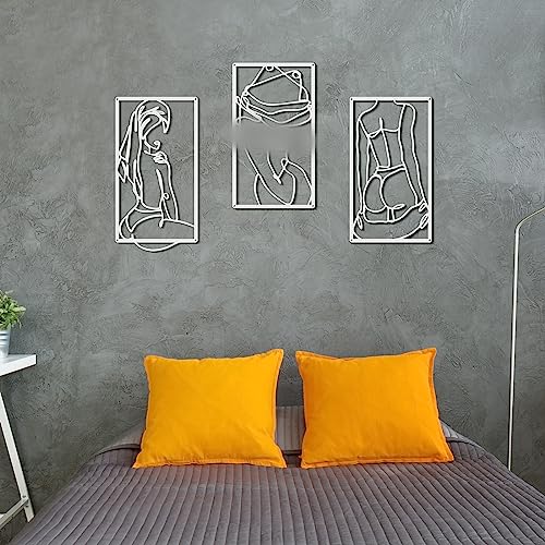 3 Pcs Modern Minimalist Wall Decor Abstract Line Art Wall Decor Art Print Decor Line Drawing Metal Wall Art for Living Room Bedroom Wall (White)