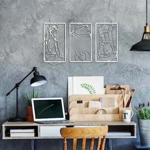 3 Pcs Modern Minimalist Wall Decor Abstract Line Art Wall Decor Art Print Decor Line Drawing Metal Wall Art for Living Room Bedroom Wall (White)