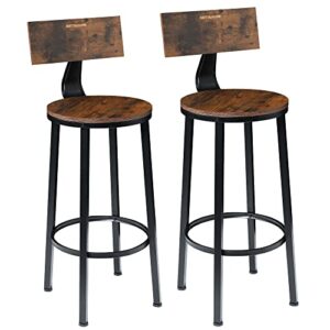 bettahome bar stools set of 2, 29 inch bar chairs for counter height, wooden barstools with footrest and backrest, rustic brown and black bt008