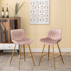 whiterye pink bar stools set of 2, 24 inch counter height barstools with back, modern bar stools gold legs, kitchen stools for island, (pink).